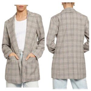 Know One Cares Plaid Relax Long Blazer Single Button Women’s Size M Lined